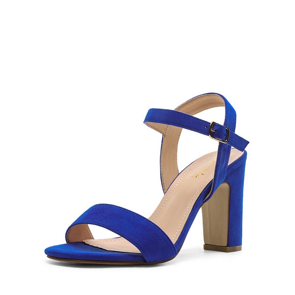 Open Toe Ankle Strap Chunky Heel Sandals - ROYAL BLUE SUEDE -  0